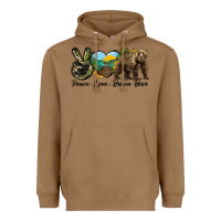 Toasted Coconut Peace Love Brown Bear Heavyweight Hoodie - LillyAllenDesigns