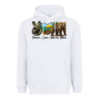 White Peace Love Brown Bear Heavyweight Hoodie - LillyAllenDesigns