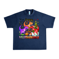 Navy happy hallothanksmas dinosaur Urban Heavy Tee - texasbilliewilder