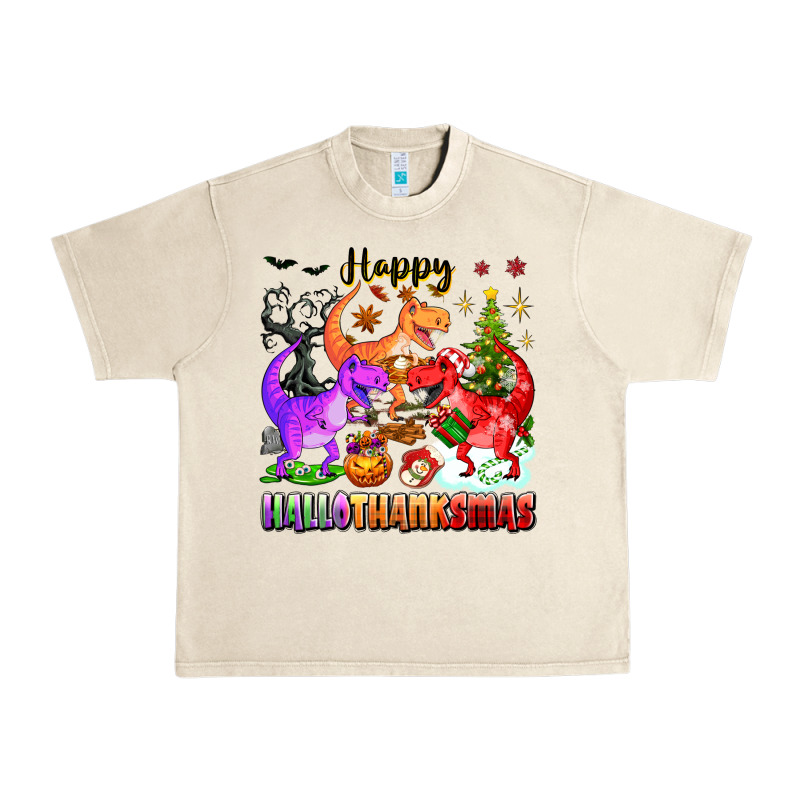 Happy Hallothanksmas Dinosaur Urban Heavy Tee by texasbilliewilder | Teevron
