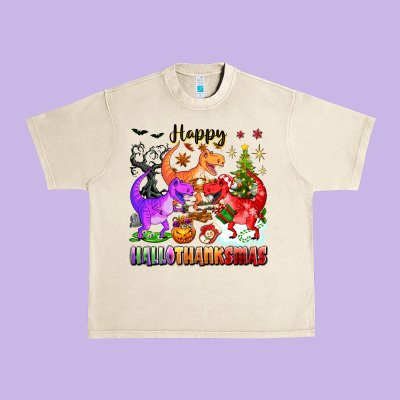 Happy Hallothanksmas Dinosaur Urban Heavy Tee Designed By Texasbilliewilder