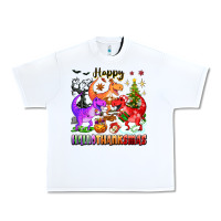 White happy hallothanksmas dinosaur Urban Heavy Tee - texasbilliewilder