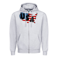 Heather Grey Usa Zipper Hoodie - CowhideDigitalArt
