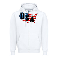 White Usa Zipper Hoodie - CowhideDigitalArt