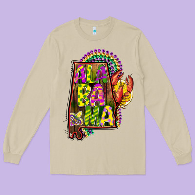 Mardi Gras Alabama Map Long Sleeve Tee Designed By Cowgirlartshop