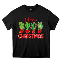 Black Merry Christmas Cactuses Heavy Core Tee - MaliasSmallBusiness