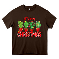 Chocolate Brown Merry Christmas Cactuses Heavy Core Tee - MaliasSmallBusiness