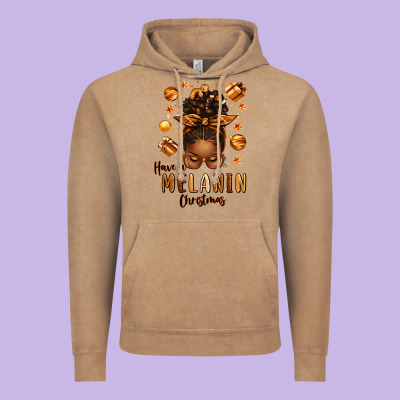Have A Melanin Christmas Afro Messy Bun Vintage Hoodie Designed By Texasbilliewilder