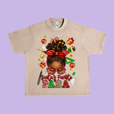 Santa's Favorite Para Afro Messy Bun Urban Heavy Tee Designed By Texasbilliewilder