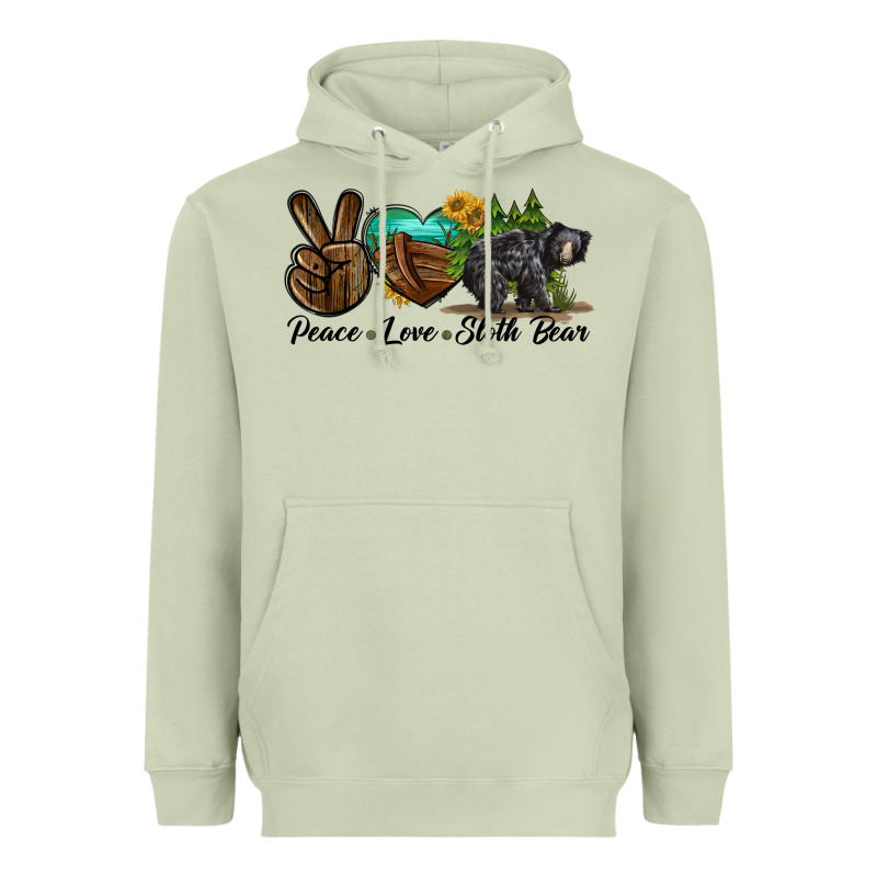 Peace Love Sloth Bear Heavyweight Hoodie by LillyAllenDesigns | Teevron