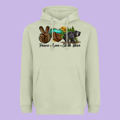 Peace Love Sloth Bear Heavyweight Hoodie Designed By Lillyallendesigns