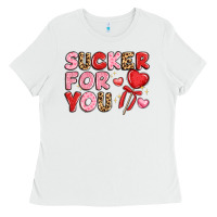 White lovethemed typography with heart lollipop Ladies Tee - LillyAllenDesigns