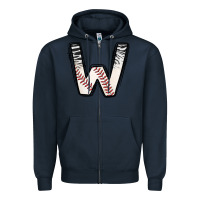 Navy Baseball Alphabet Zipper Hoodie - CowhideDigitalArt