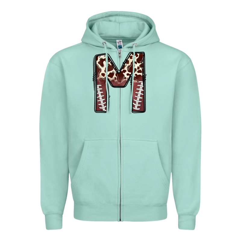 Name Footballcow Print Letter M Zipper Hoodie by CowhideDigitalArt | Teevron