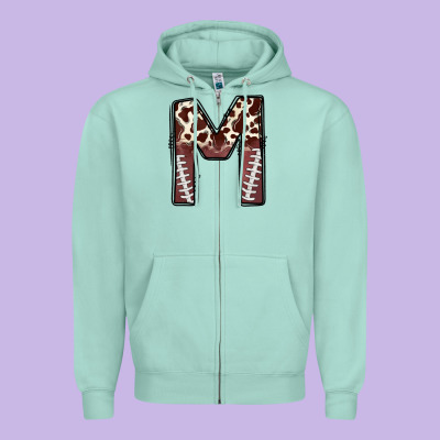 Name Footballcow Print Letter M Zipper Hoodie Designed By Cowhidedigitalart