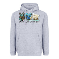 Heather Grey peace love polar bear Heavyweight Hoodie - LillyAllenDesigns
