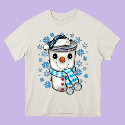 Snowman Coffee Cup Heavy Core Tee Designed By Jahusdesignshop