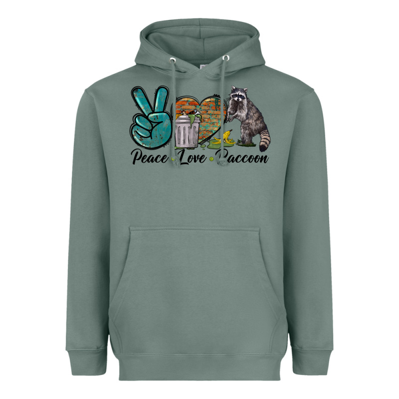 Peace Love Raccoon Heavyweight Hoodie by LillyAllenDesigns | Teevron