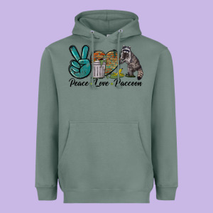 Peace Love Raccoon Heavyweight Hoodie Designed By Lillyallendesigns