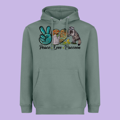 Peace Love Raccoon Heavyweight Hoodie Designed By Lillyallendesigns