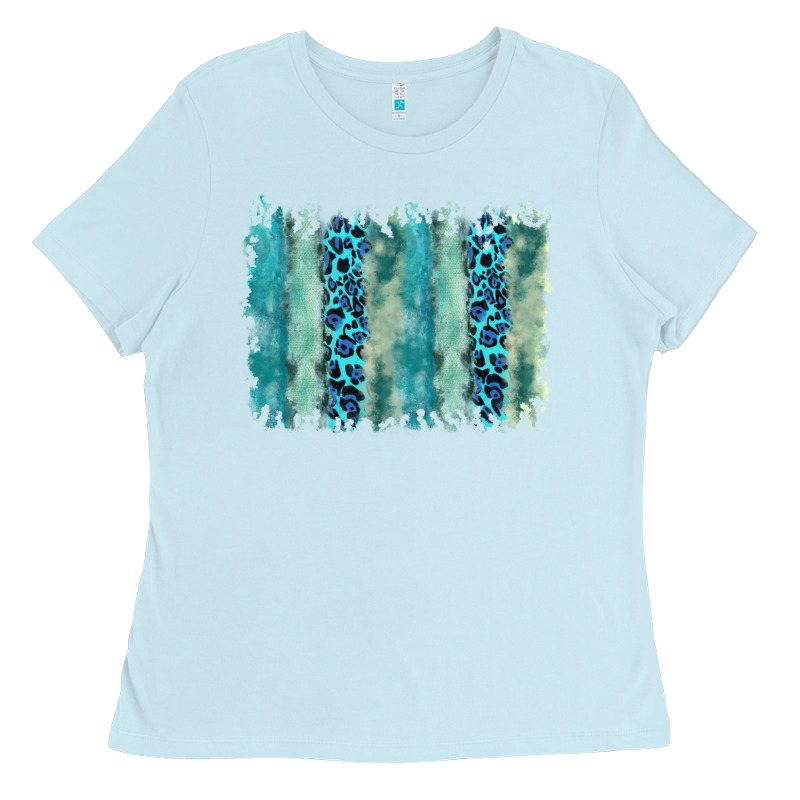 Turquoise Leopard Watercolor Brushstroke Background Ladies Tee by RanaPortraitStore | Teevron