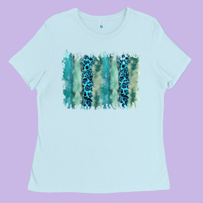Turquoise Leopard Watercolor Brushstroke Background Ladies Tee Designed By Ranaportraitstore