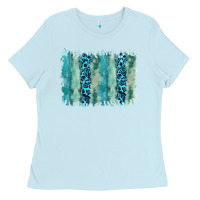 Baby Blue turquoise leopard watercolor brushstroke background Ladies Tee - RanaPortraitStore