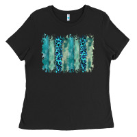 Black turquoise leopard watercolor brushstroke background Ladies Tee - RanaPortraitStore