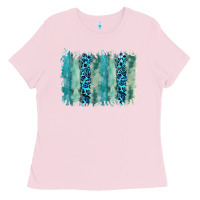 Bubblegum Pink turquoise leopard watercolor brushstroke background Ladies Tee - RanaPortraitStore