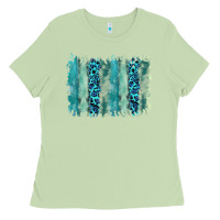 Matcha turquoise leopard watercolor brushstroke background Ladies Tee - RanaPortraitStore