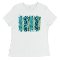 White turquoise leopard watercolor brushstroke background Ladies Tee - RanaPortraitStore