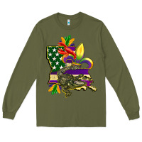 Army Green louisiana map american flag mardi gras Long Sleeve Tee - CowGirlArtShop