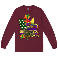 Burgundy louisiana map american flag mardi gras Long Sleeve Tee - CowGirlArtShop