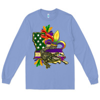 Colony Blue louisiana map american flag mardi gras Long Sleeve Tee - CowGirlArtShop