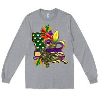 Heather Grey louisiana map american flag mardi gras Long Sleeve Tee - CowGirlArtShop