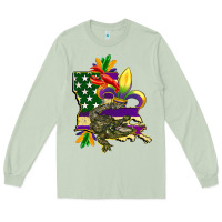 Louisiana Map American Flag Mardi Gras Long Sleeve Tee | Teevron