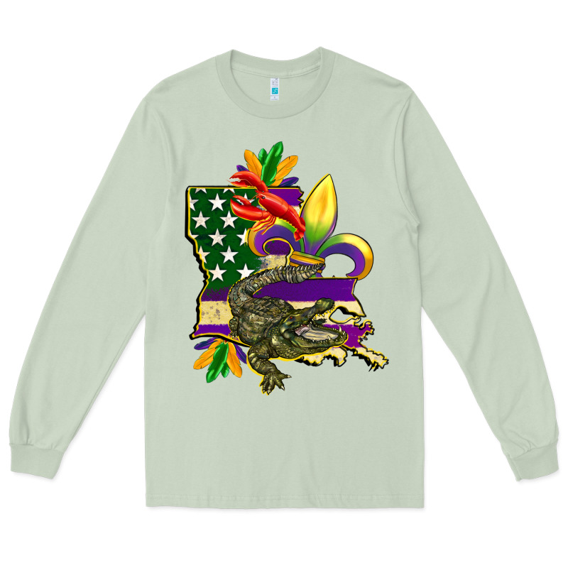 Louisiana Map American Flag Mardi Gras Long Sleeve Tee by CowGirlArtShop | Teevron