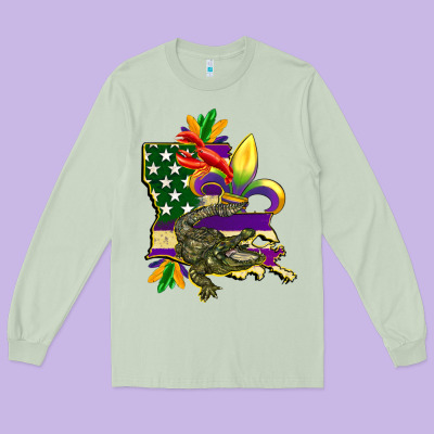 Louisiana Map American Flag Mardi Gras Long Sleeve Tee Designed By Cowgirlartshop