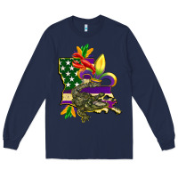 Navy louisiana map american flag mardi gras Long Sleeve Tee - CowGirlArtShop
