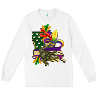 White louisiana map american flag mardi gras Long Sleeve Tee - CowGirlArtShop