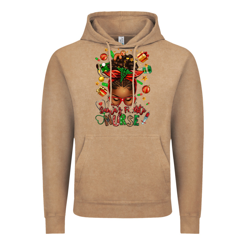 Santa's Favorite Nurse Afro Messy Bun Vintage Hoodie by texasbilliewilder | Teevron