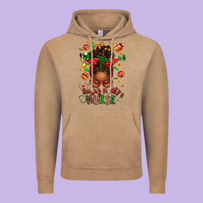 Santa's Favorite Nurse Afro Messy Bun Vintage Hoodie Designed By Texasbilliewilder