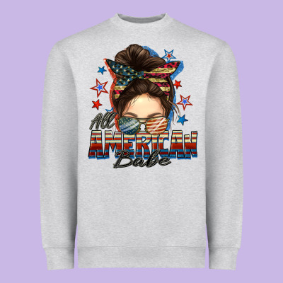 American Babe Messy Bun Heavyweight Sweatshirt Designed By Fadigitalartstudio