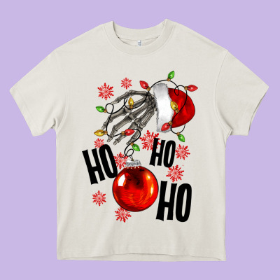 Ho Ho Ho Skeleton Heavy Core Tee Designed By Nancycooperartshop