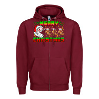Burgundy Merry Christmas Zipper Hoodie - CowhideDigitalArt