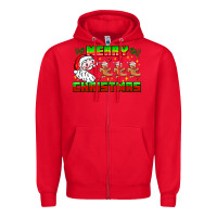 Red Merry Christmas Zipper Hoodie - CowhideDigitalArt