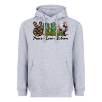 Heather Grey Leopard Peace Love Baboon Heavyweight Hoodie - LillyAllenDesigns