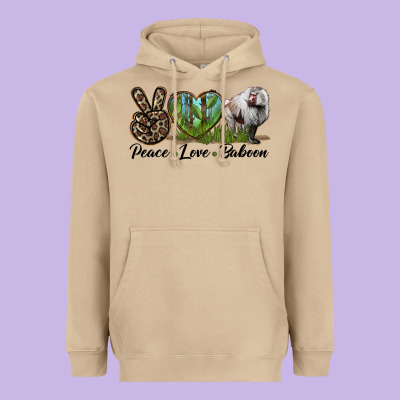 Leopard Peace Love Baboon Heavyweight Hoodie Designed By Lillyallendesigns