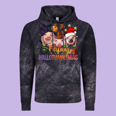 Happy Hallothanksmas Pigs Vintage Hoodie Designed By Nancycooperartshop