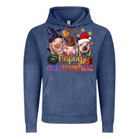 Vintage Denim Happy Hallothanksmas Pigs Vintage Hoodie - NancyCooperArtShop